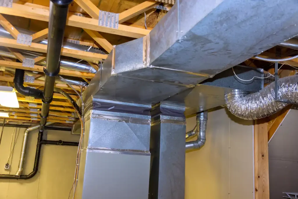 Newly repaired duct in a Portland basement.